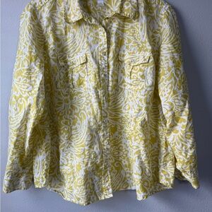 Charter Club Womans Top Button Down Printed Long Sleeve Linen Size 22w
